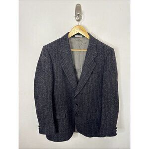 Harris Tweed Men 42L Tall Wool Gray Black Blazer Sports Coat